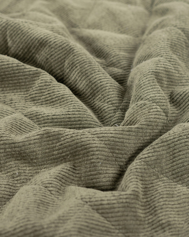 Tissu Matelassé Velours Côtelé Envers Sherpa Kaki - Mercerine