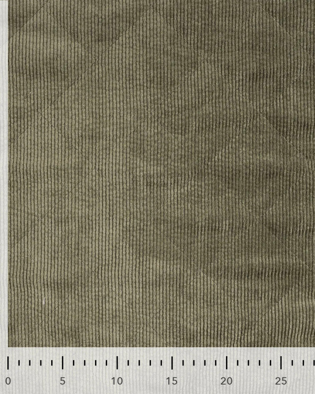 Tissu Matelassé Velours Côtelé Envers Sherpa Kaki - Mercerine
