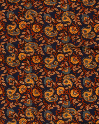 Voile de Coton Esprit Indien Bleu Marine Motif Cachemire  - Mercerine