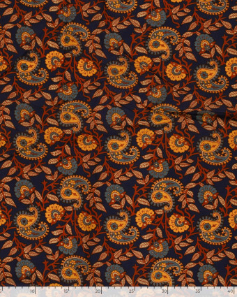 Voile de Coton Esprit Indien Bleu Marine Motif Cachemire  - Mercerine