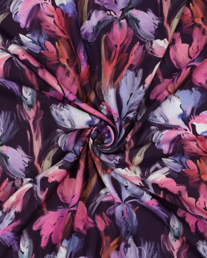 Tissu Viscose Prune Motif Floral Aquarelle - Mercerine