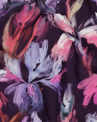 Tissu Viscose Prune Motif Floral Aquarelle - Mercerine