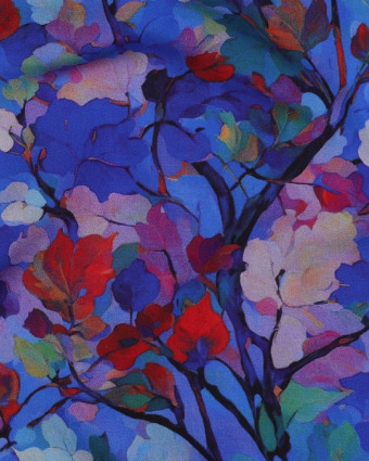 Tissu Viscose Bleu Roi Motif Fleuri Coloré - Mercerine
