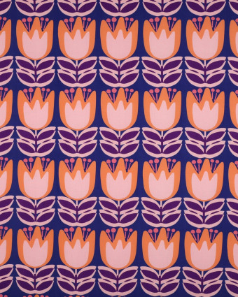 Tissu Viscose EcoVero Tulipes Fond Bleu - Mercerine