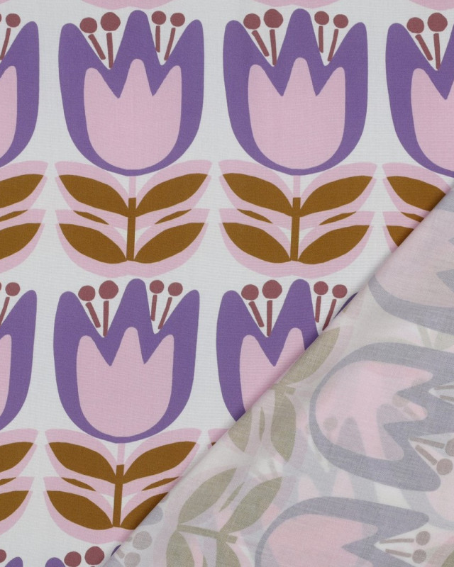 Tissu Viscose EcoVero Tulipes Lilas Fond Blanc - Mercerine