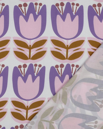 Tissu Viscose EcoVero Tulipes Lilas Fond Blanc - Mercerine