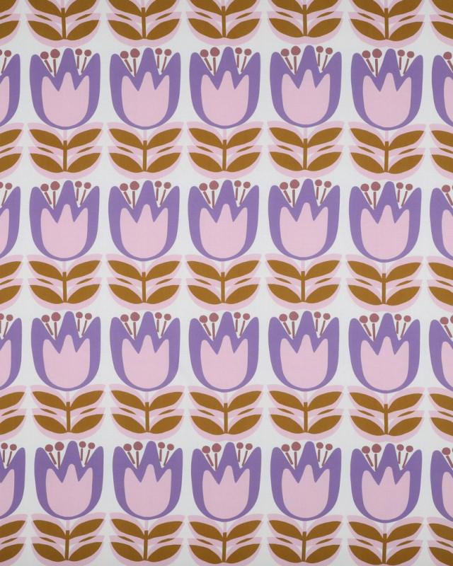 Tissu Viscose EcoVero Tulipes Lilas Fond Blanc - Mercerine