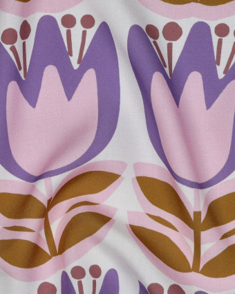 Tissu Viscose EcoVero Tulipes Lilas Fond Blanc - Mercerine