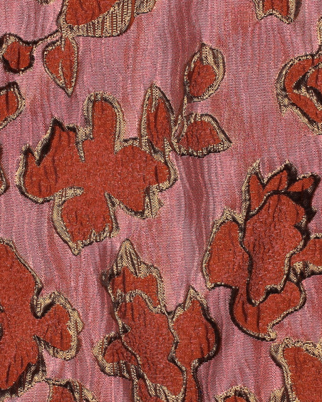 Tissu Jacquard Rose Motif Fleuri Cuivre - Mercerine