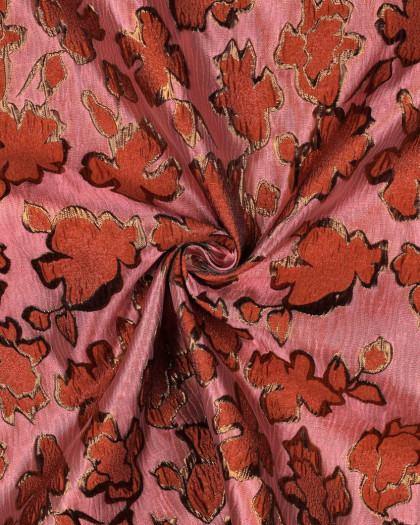 Tissu Jacquard Rose Motif Fleuri Cuivre - Mercerine