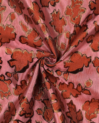 Tissu Jacquard Rose Motif Fleuri Cuivre - Mercerine