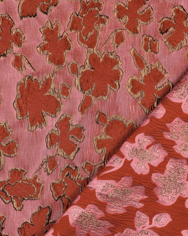 Tissu Jacquard Rose Motif Fleuri Cuivre - Mercerine