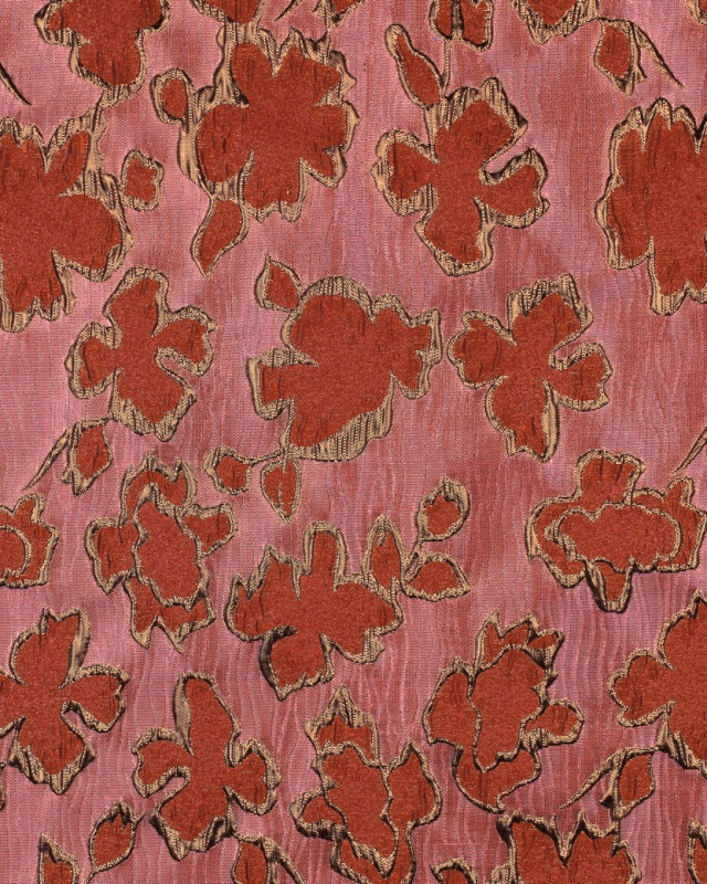 Tissu Jacquard Rose Motif Fleuri Cuivre - Mercerine