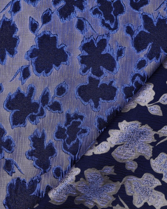 Tissu Jacquard Bleu Motif Fleuri Bleu Roi - Mercerine