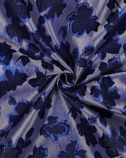 Tissu Jacquard Bleu Motif Fleuri Bleu Roi - Mercerine