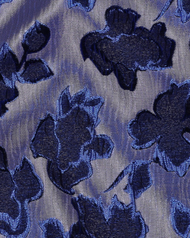 Tissu Jacquard Bleu Motif Fleuri Bleu Roi - Mercerine