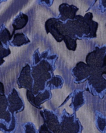 Tissu Jacquard Bleu Motif Fleuri Bleu Roi - Mercerine