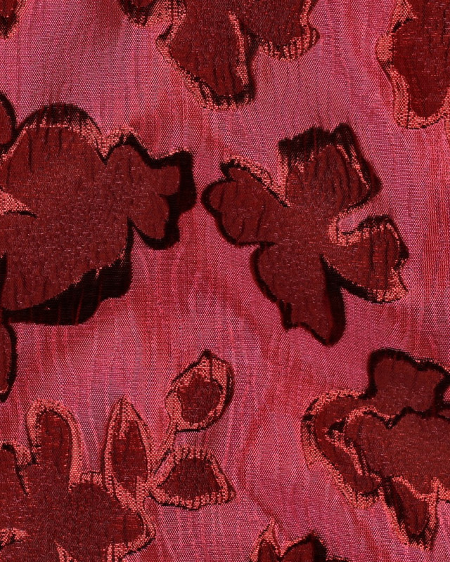 Tissu Jacquard Fuchsia Motif Fleuri Rouge - Mercerine