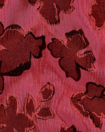 Tissu Jacquard Fuchsia Motif Fleuri Rouge - Mercerine