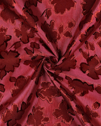 Tissu Jacquard Fuchsia Motif Fleuri Rouge - Mercerine