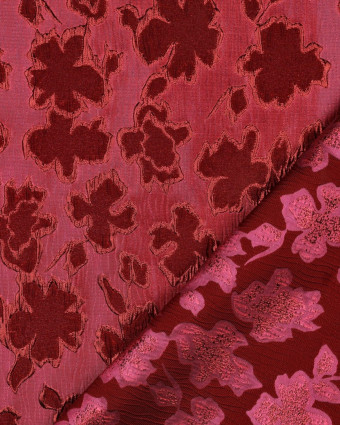 Tissu Jacquard Fuchsia Motif Fleuri Rouge - Mercerine
