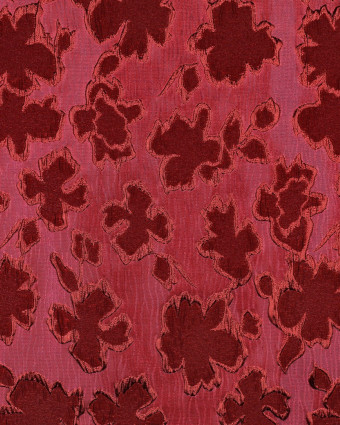 Tissu Jacquard Fuchsia Motif Fleuri Rouge - Mercerine