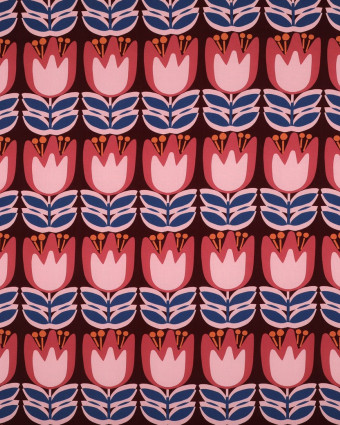 Tissu Viscose EcoVero Tulipes Fond Bordeaux - Mercerine