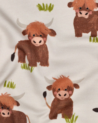 Tissu Sweat Motif Digital Taureau Fond Beige - Mercerine