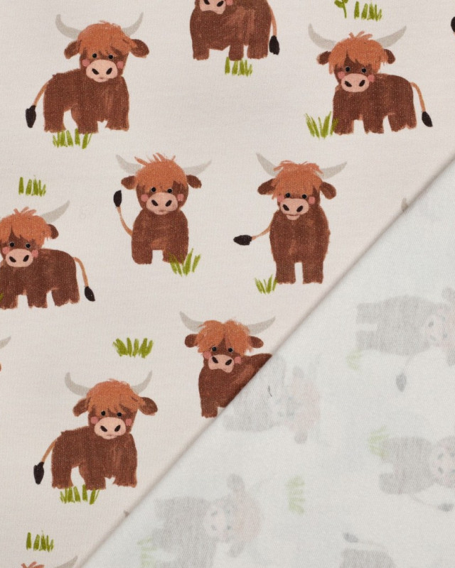 Tissu Sweat Motif Digital Taureau Fond Beige - Mercerine