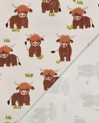 Tissu Sweat Motif Digital Taureau Fond Beige - Mercerine