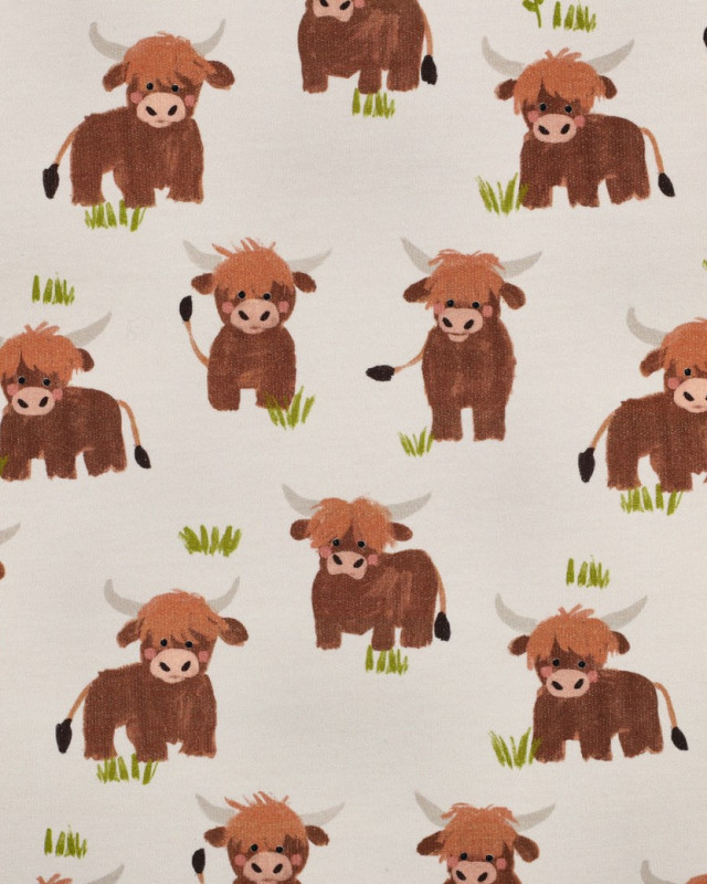Tissu Sweat Motif Digital Taureau Fond Beige - Mercerine