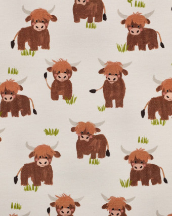 Tissu Sweat Motif Digital Taureau Fond Beige - Mercerine