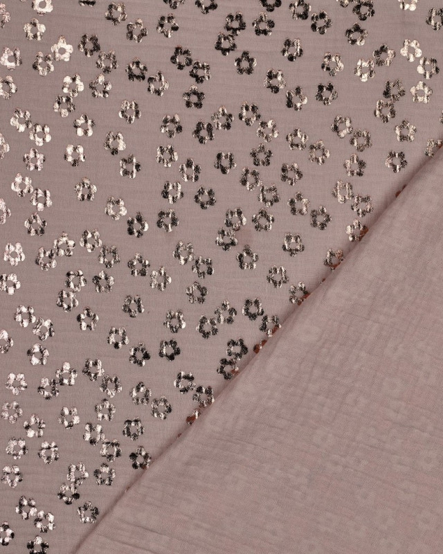 Tissu Double Gaze Rose Clair Petites Fleurs Cuivre - Mercerine