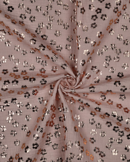Tissu Double Gaze Rose Clair Petites Fleurs Cuivre - Mercerine