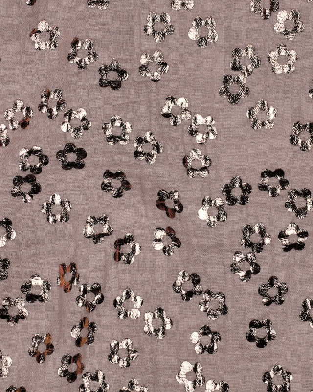 Tissu Double Gaze Rose Clair Petites Fleurs Cuivre - Mercerine