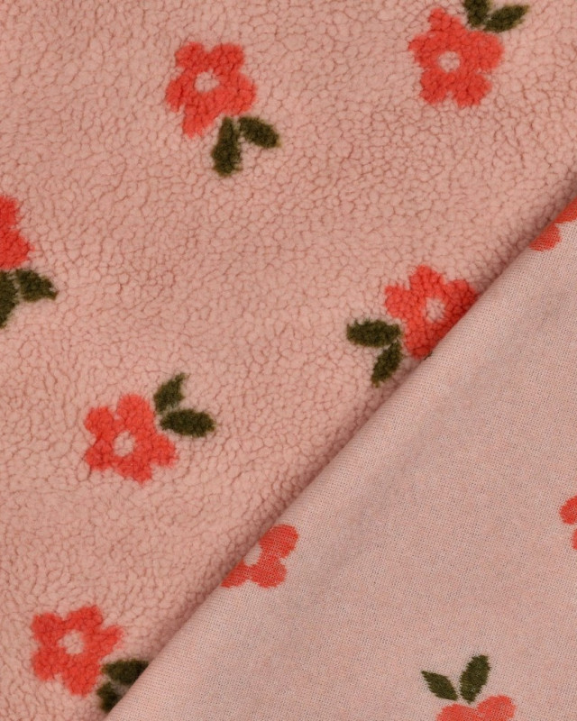 Tissu Sherpa Rose Clair Petites Fleurs Pêche - Mercerine