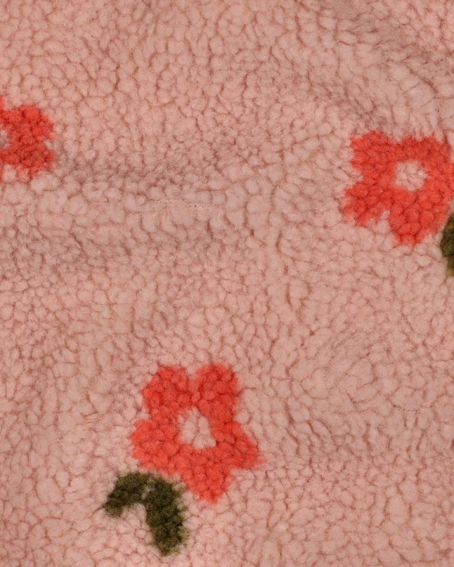 Tissu Sherpa Rose Clair Petites Fleurs Pêche - Mercerine