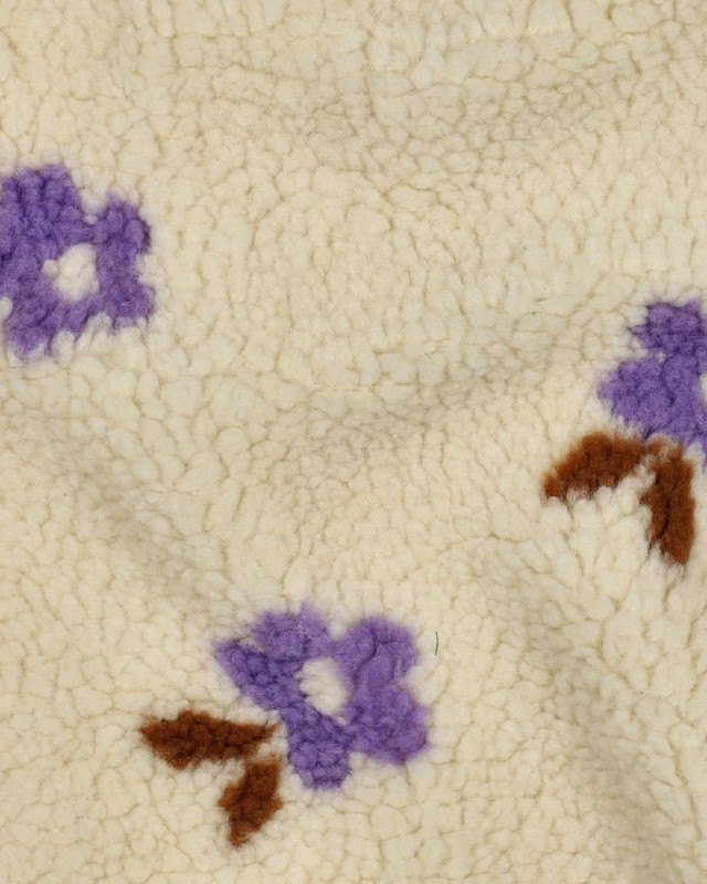 Tissu Sherpa Ecru Petites Fleurs Mauves - Mercerine