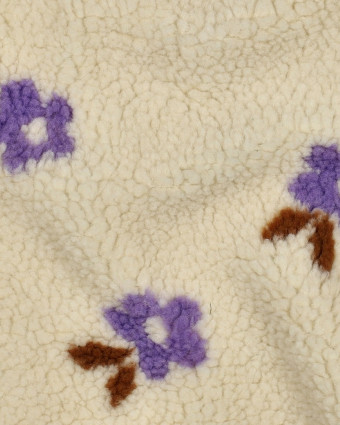 Tissu Sherpa Ecru Petites Fleurs Mauves - Mercerine