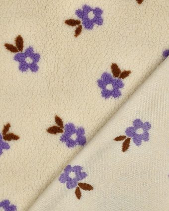 Tissu Sherpa Ecru Petites Fleurs Mauves - Mercerine