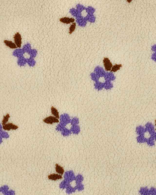 Tissu Sherpa Ecru Petites Fleurs Mauves - Mercerine