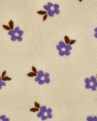 Tissu Sherpa Ecru Petites Fleurs Mauves - Mercerine