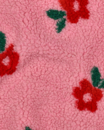 Tissu Sherpa Rose Petites Fleurs Rouges - Mercerine
