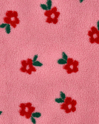 Tissu Sherpa Rose Petites Fleurs Rouges - Mercerine