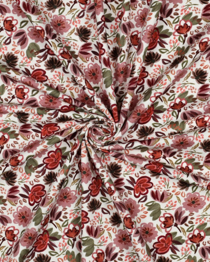 Tissu Jersey Motif Digital Fleuri Bordeaux - Mercerine