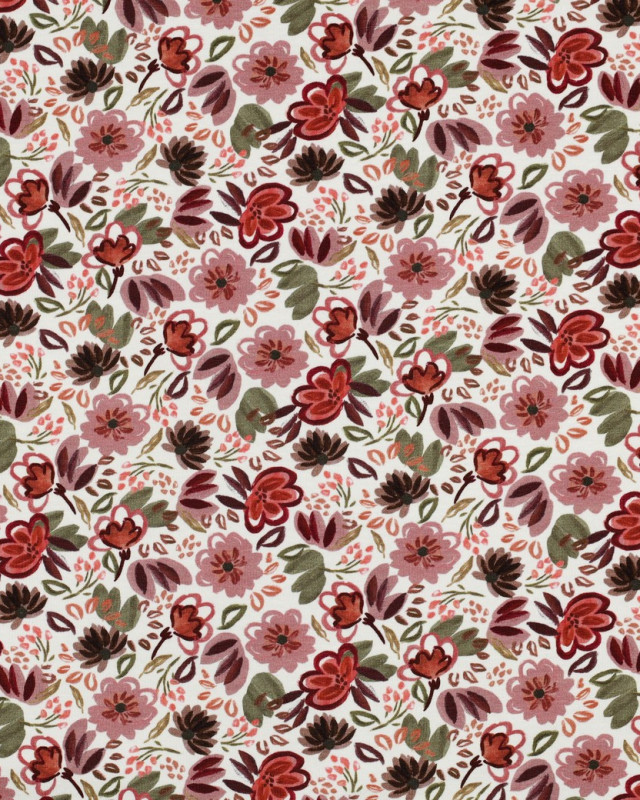 Tissu Jersey Motif Digital Fleuri Bordeaux - Mercerine