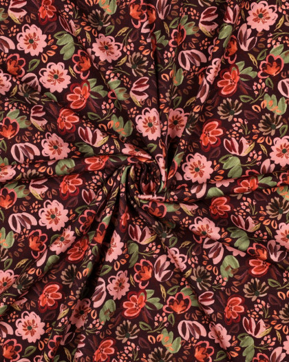 Tissu Jersey Motif Digital Fleuri Fond Bordeaux - Mercerine