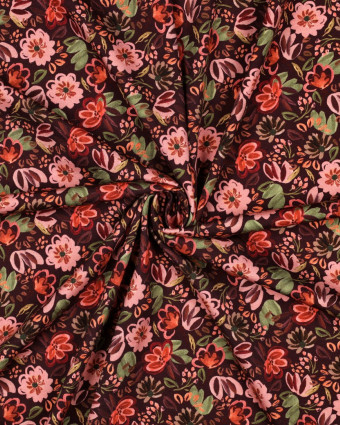 Tissu Jersey Motif Digital Fleuri Fond Bordeaux - Mercerine
