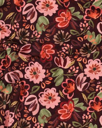 Tissu Jersey Motif Digital Fleuri Fond Bordeaux - Mercerine