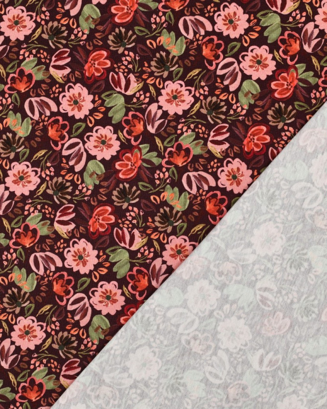Tissu Jersey Motif Digital Fleuri Fond Bordeaux - Mercerine